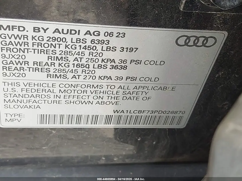 2023 AUDI Q7 PREMIUM PLUS 45 TFSI QUATTRO TIPTRONIC
