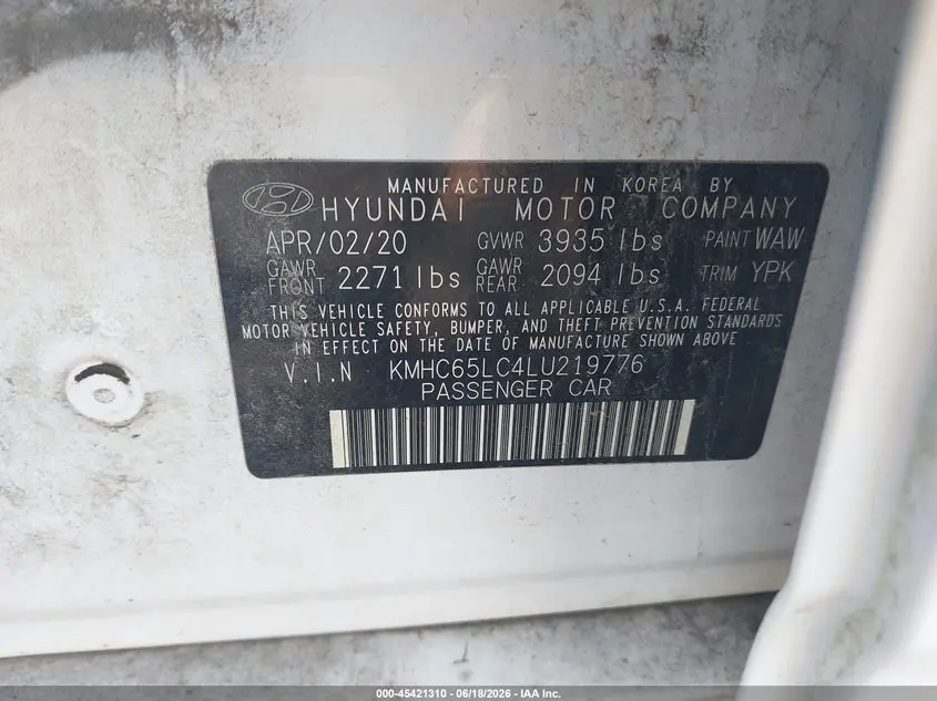 2020 HYUNDAI IONIQ HYBRID BLUE