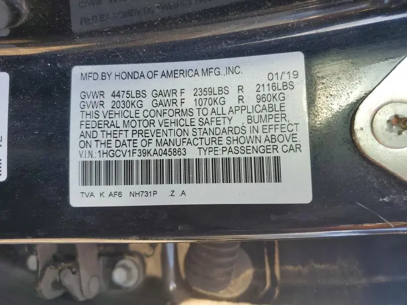 2019 HONDA ACCORD SPORT  