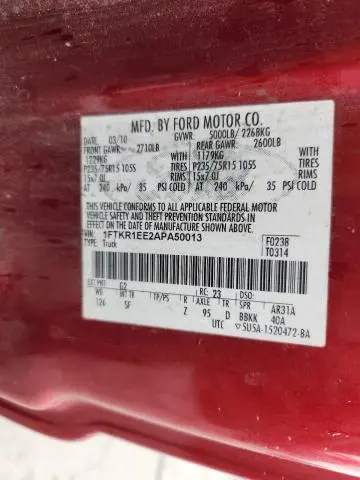 2010 FORD RANGER SUPER CAB  