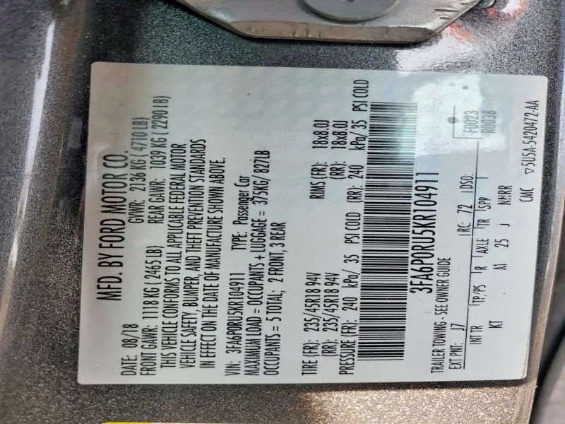 2019 FORD FUSION TITANIUM  