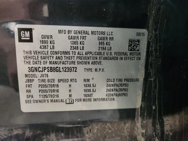 2016 CHEVROLET TRAX 1LT  