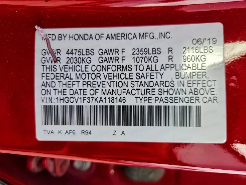 2019 HONDA ACCORD SPORT  