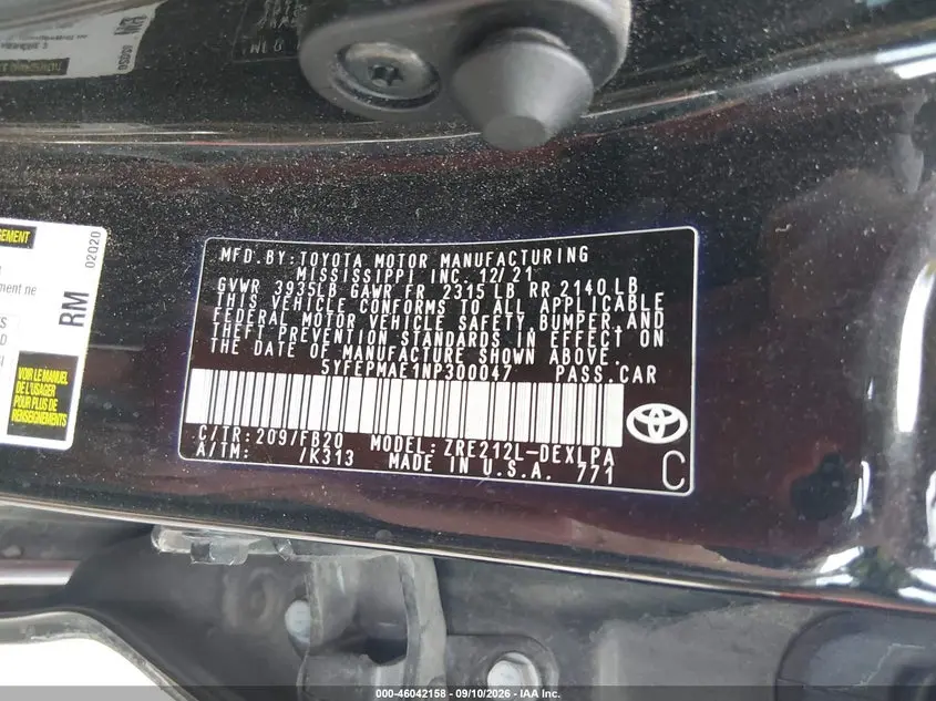2022 TOYOTA COROLLA LE
