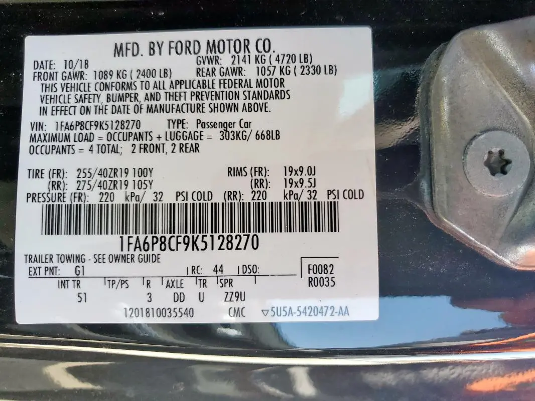 2019 FORD MUSTANG GT  