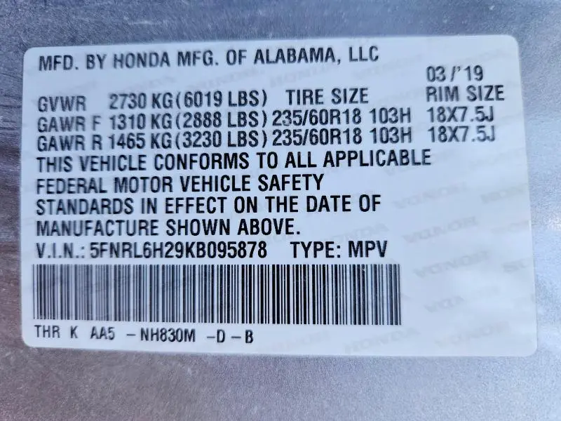 2019 HONDA ODYSSEY LX  