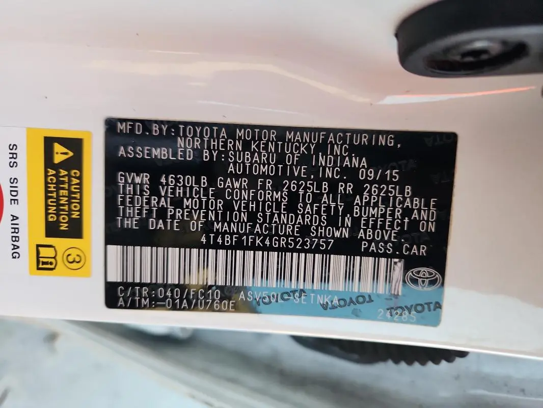 2016 TOYOTA CAMRY LE  