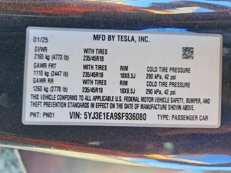 2025 TESLA MODEL 3   