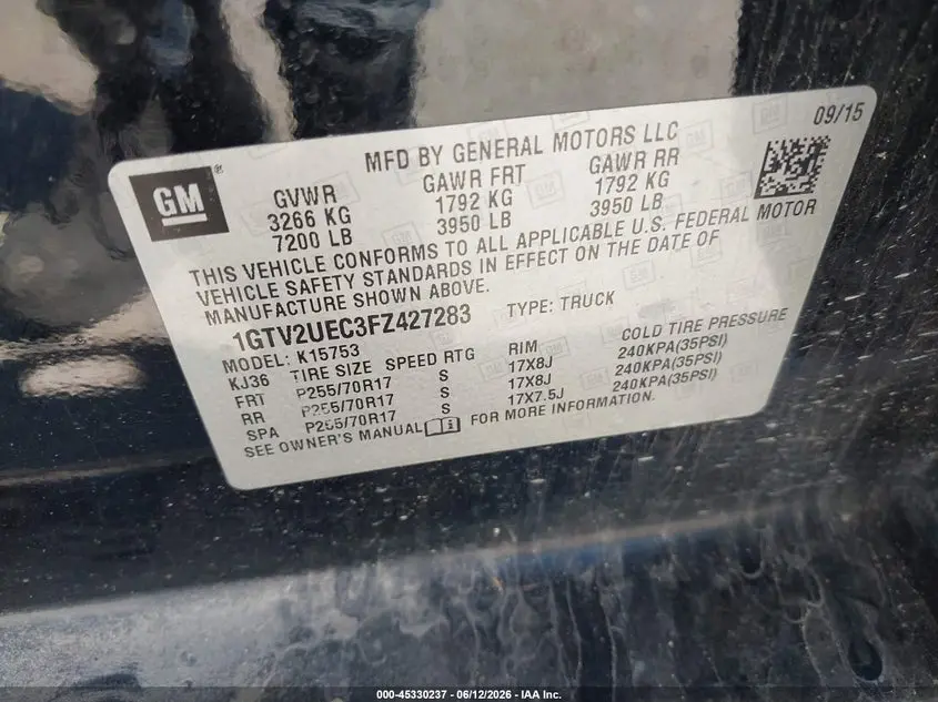 2015 GMC SIERRA 1500 SLE