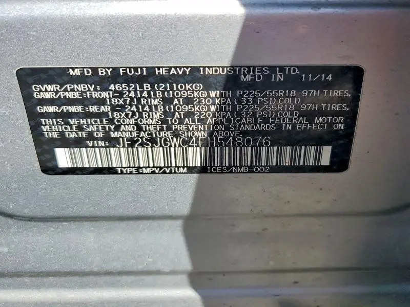 2015 SUBARU FORESTER 2.0XT TOURING  
