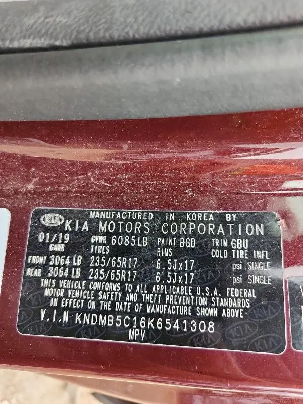 2019 KIA SEDONA LX  
