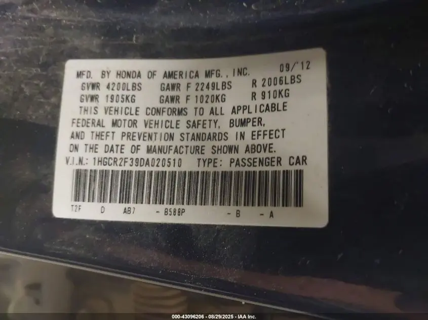 2013 HONDA ACCORD LX