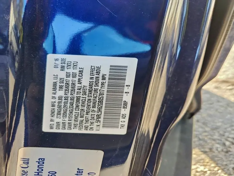 2016 HONDA ODYSSEY EXL  