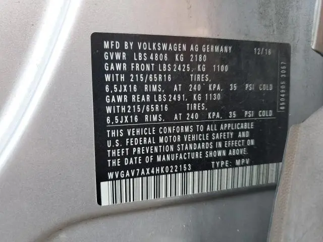 2017 VOLKSWAGEN TIGUAN S  