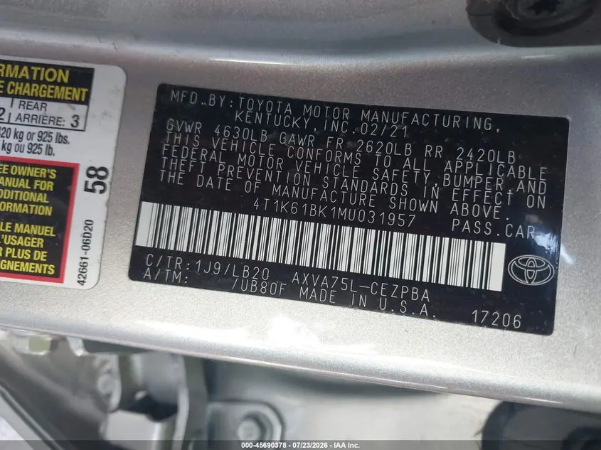 2021 TOYOTA CAMRY XSE AWD