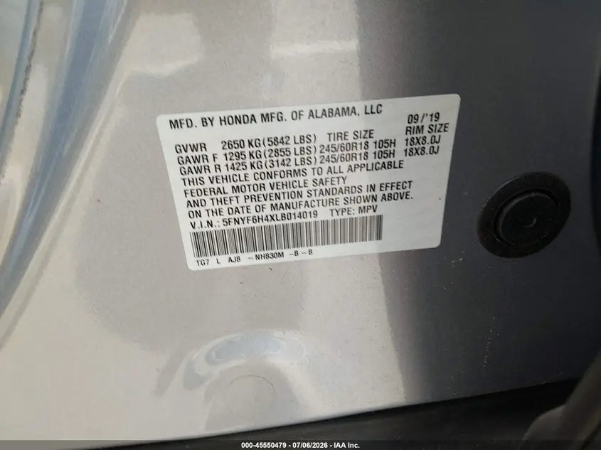 2020 HONDA PILOT AWD EX-L W/NAVI