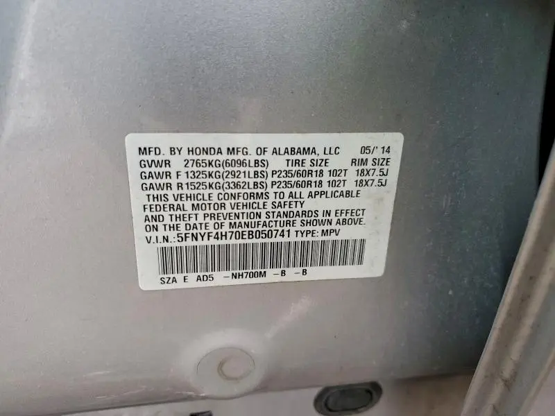 2014 HONDA PILOT EXLN  