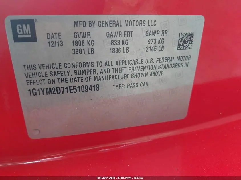 2014 CHEVROLET CORVETTE STINGRAY Z51