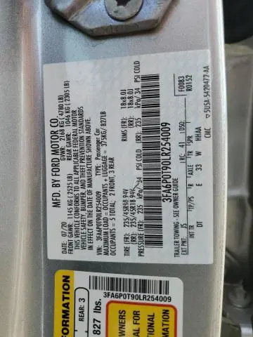 2020 FORD FUSION SE  