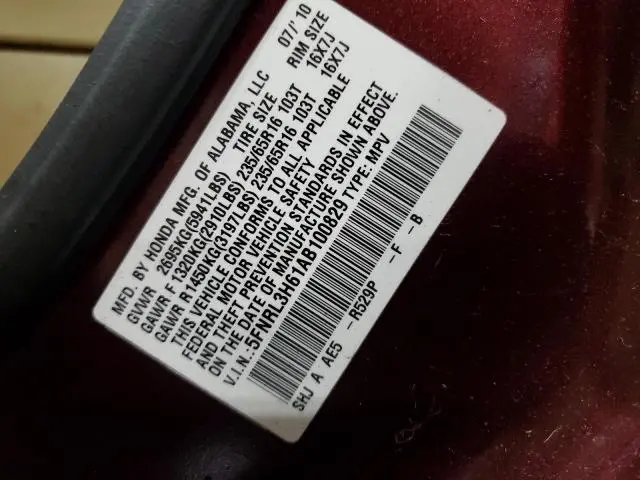 2010 HONDA ODYSSEY EXL  