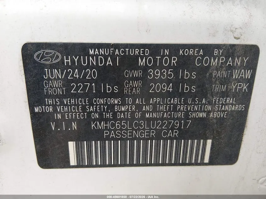 2020 HYUNDAI IONIQ HYBRID BLUE