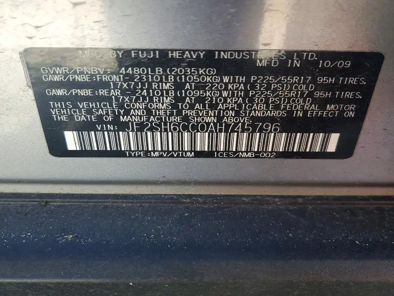 2010 SUBARU FORESTER 2.5X PREMIUM  