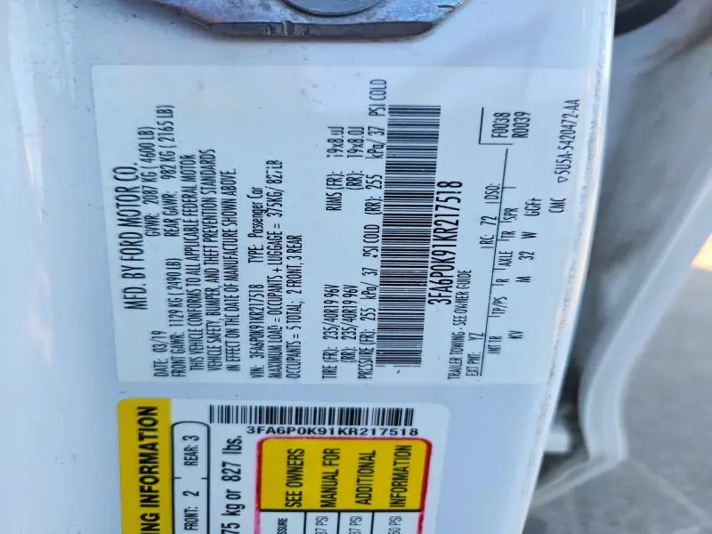 2019 FORD FUSION TITANIUM  