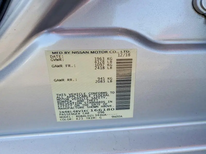 2019 NISSAN ALTIMA S  