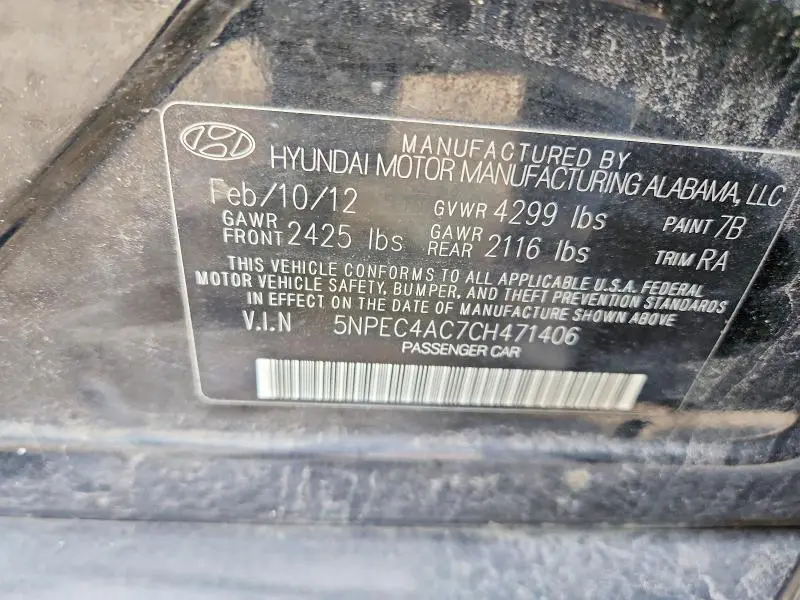 2012 HYUNDAI SONATA LIMITED  