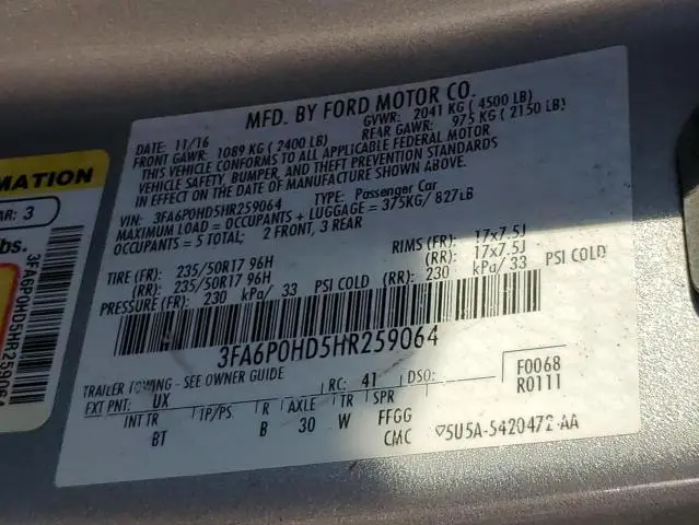 2017 FORD FUSION SE  