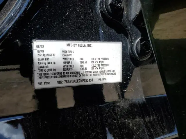 2022 TESLA MODEL Y   
