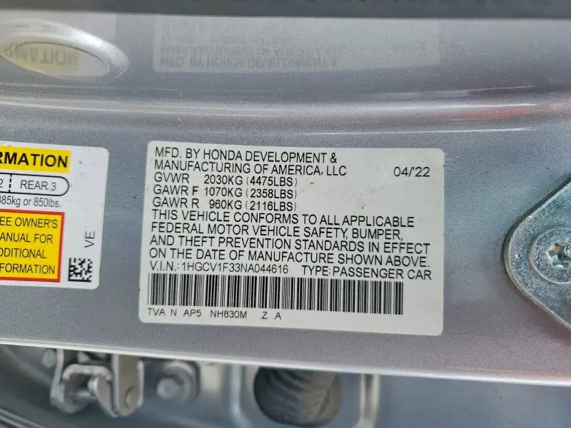2022 HONDA ACCORD SPORT  