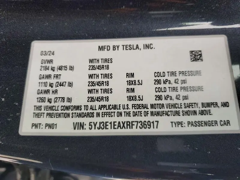 2024 TESLA MODEL 3   