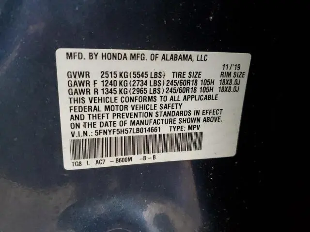 2020 HONDA PILOT EXL  