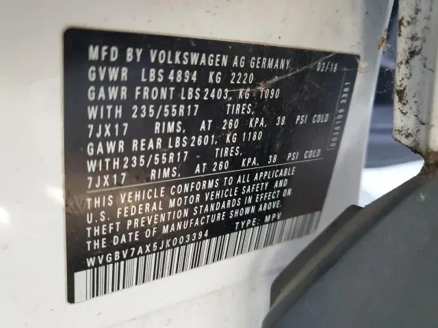 2018 VOLKSWAGEN TIGUAN LIMITED   