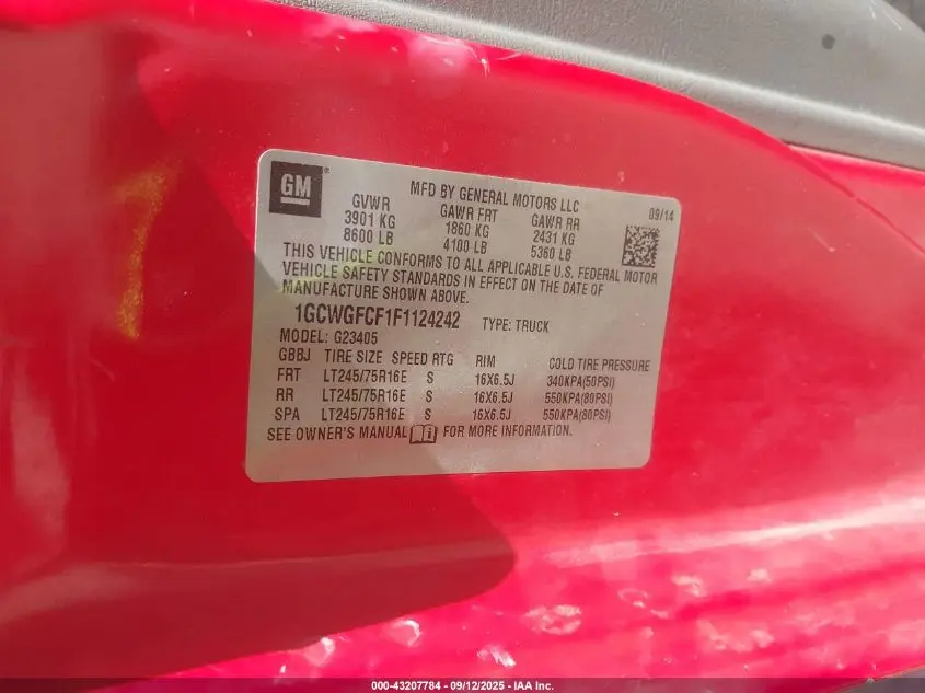 2015 CHEVROLET EXPRESS 2500 WORK VAN