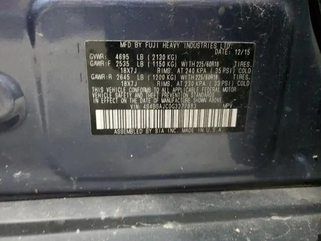 2016 SUBARU OUTBACK 2.5I LIMITED  