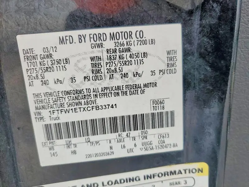 2012 FORD F150 SUPERCREW  