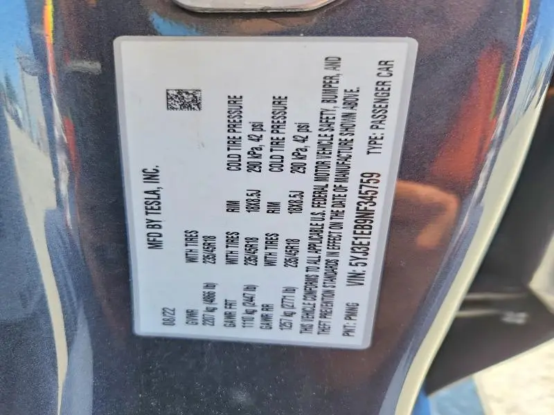 2022 TESLA MODEL 3   