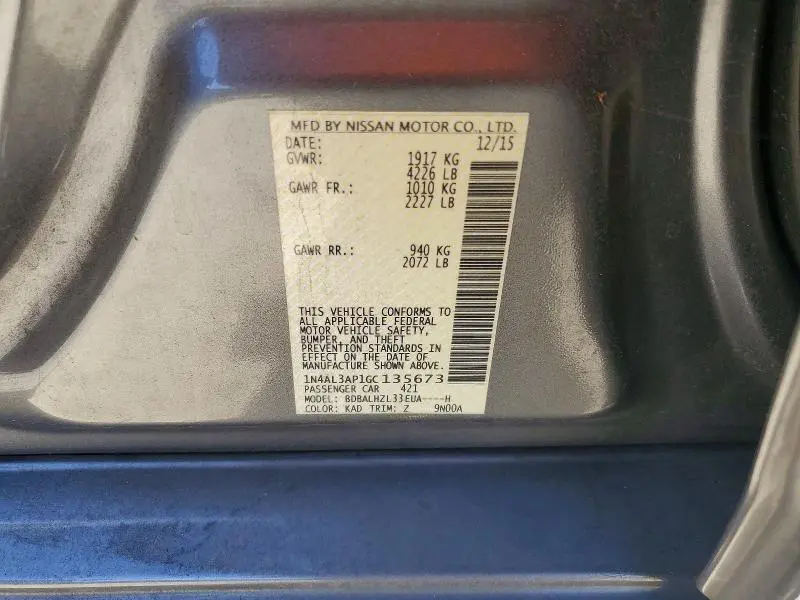 2016 NISSAN ALTIMA 2.5 SR  