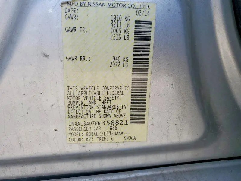 2014 NISSAN ALTIMA 2.5 S  