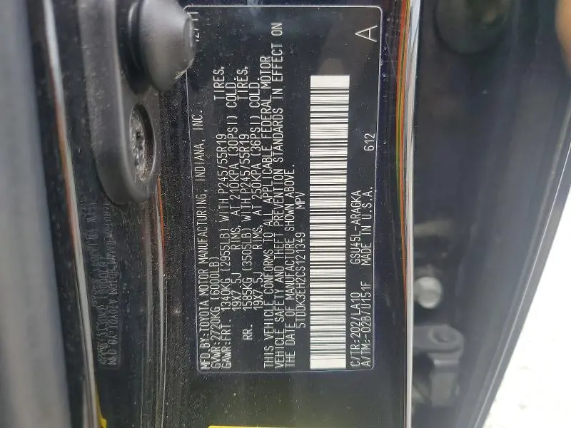 2012 TOYOTA HIGHLANDER LIMITED  