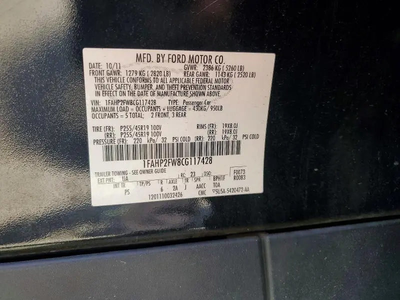 2012 FORD TAURUS LIMITED  