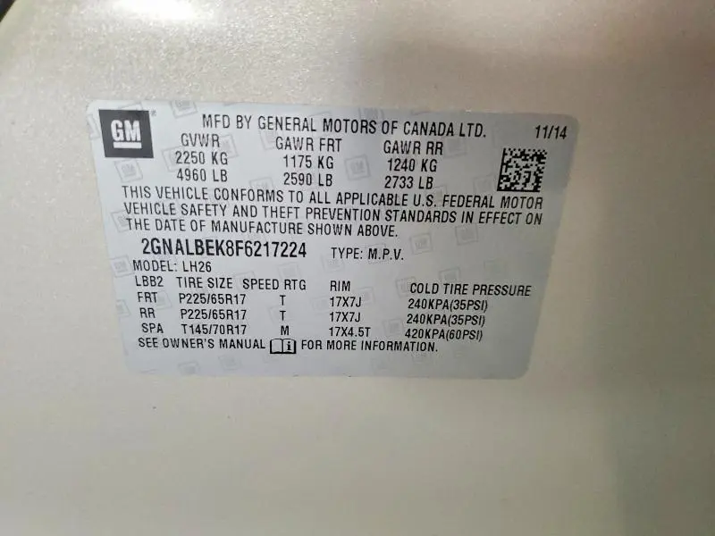 2015 CHEVROLET EQUINOX LT  