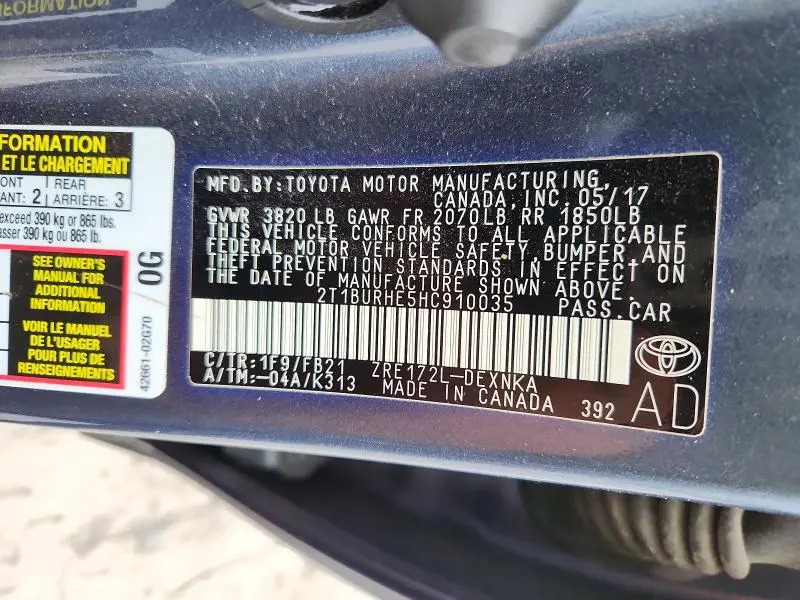 2017 TOYOTA COROLLA LE  