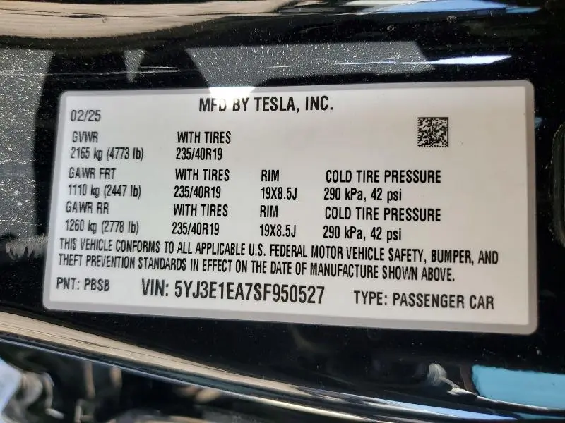 2025 TESLA MODEL 3   