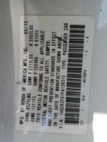 2015 HONDA ACCORD EXL  