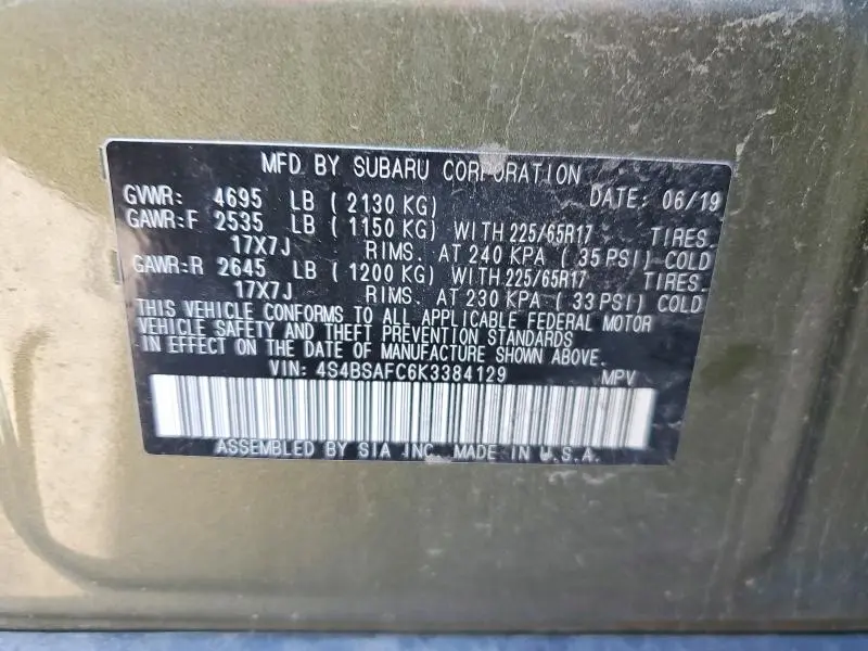 2019 SUBARU OUTBACK   