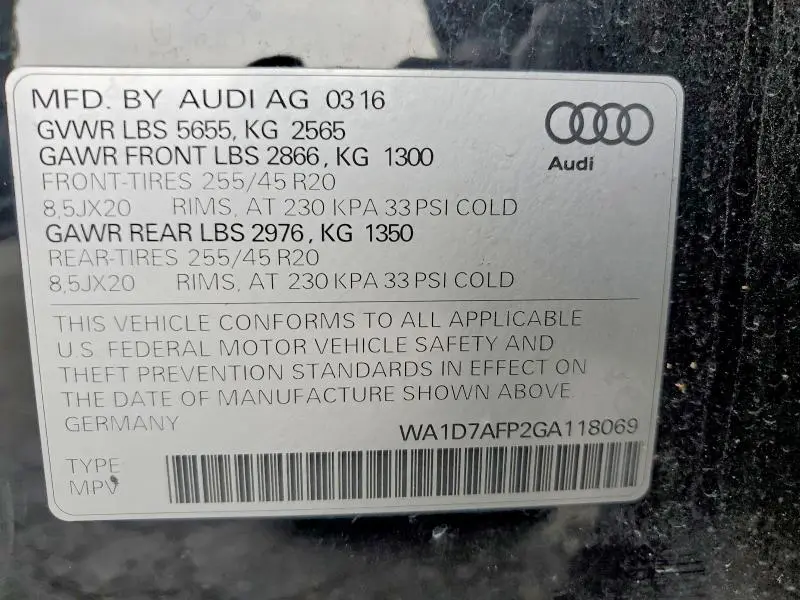 2016 AUDI Q5 PREMIUM PLUS S-LINE  