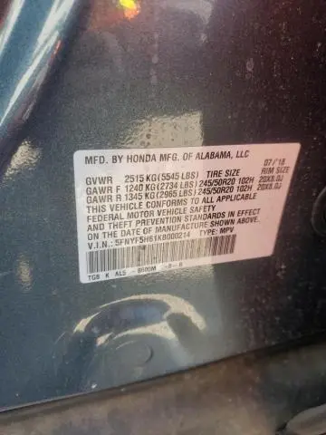 2019 HONDA PILOT TOURING  